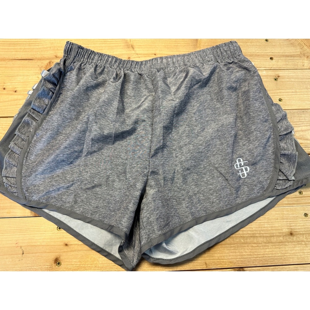Simply Southern Womens Gray Heathered Ruffle Athletic Running Shorts Size Small